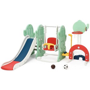 Whizmax 7-in-1 Toddler Playset - Adjustable Swing & Slide with Basketball Hoop, Soccer/Golf & Ring Toss, Indoor/Outdoor for Ages 1-3 - 1 of 4