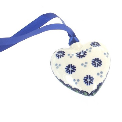 Blue Rose Polish Pottery Festive Fir Heart Ornament