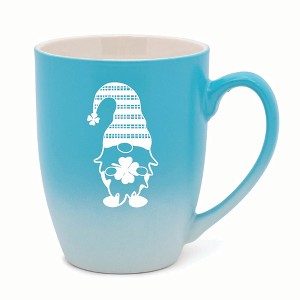 Elanze Designs Gnome With Stripes On Hat Two Toned Ombre Matte 10 ounce New Bone China Coffee Tea Cup Mug, Teal and White - 1 of 4