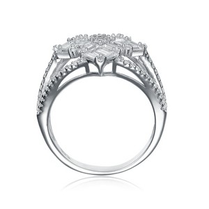 Guili Rhodium-Plated Sterling Silver Ring with Triple Split Shank, featuring Clear Baguette & Round CZ in a bold yet elegant design, sizes 6-8. - 1 of 2