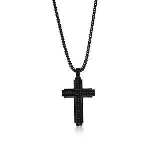 Metallo Stainless Steel, CZ Cross Necklace - Available Colors: Silver, Gold, Black - 1 of 4