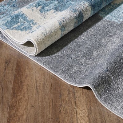 Gray and Blue Abstract Synthetic Area Rug 4x5