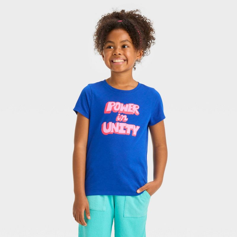 Girls&#39; Short Sleeve &#39;Power in Unity&#39; Graphic T-Shirt - Cat &#38; Jack&#8482; Cobalt Blue, 1 of 5