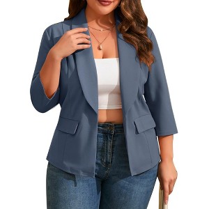 YESFASHION Womens Plus Size Casual Blazer Office 3/4 Sleeve Open Front Cardigans Jacket Work Suit with Pockets - 1 of 4