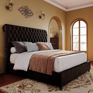 AMERLIFE Upholstered Platform Bed with 52.8'' Tall Sleigh Headboard - 1 of 4