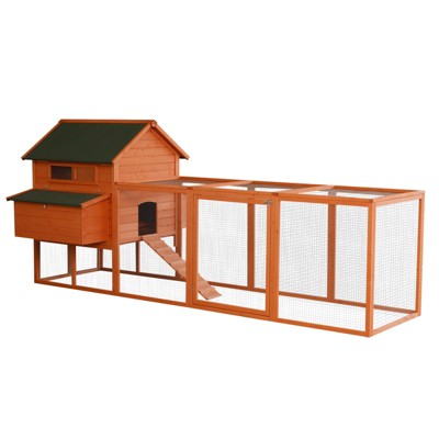 PawHut 137" Chicken Coop Wooden Large Chicken House Deluxe Rabbit Hutch Lockable Poultry Hen Cage Backyard with Nesting Box and Run