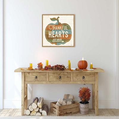 Thankful Hearts Autumn Harvest Canvas Wall Art with Maple Frame