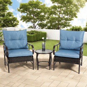 FURNIinspire Patio Seating Sets 3 Pieces Patio Set Outdoor Wicker Furniture Sets, Modern Rattan Chairs With Coffee Table, Blue, 25.59“*25.59”*33.07“ - 1 of 4