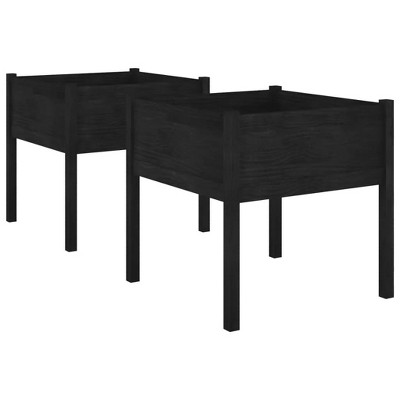 vidaXL Garden Planters Set, Solid Pinewood Construction, Black, 27.6"x27.6"x27.6", Weather-Resistant, Ideal for Outdoor Use, Requires Assembly