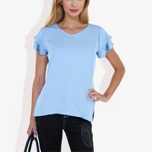 Anna-Kaci Women's Short Sleeve Ruffle V-Neck Blouse Lightweight Comfortable Casual Top - 1 of 4