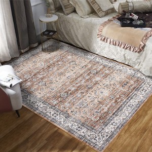 Boho Vintage Area Rug Ultra Thin Low Pile Machine Washable Stain Resistant Non Shedding Pet Friendly Floor Rug - 1 of 4