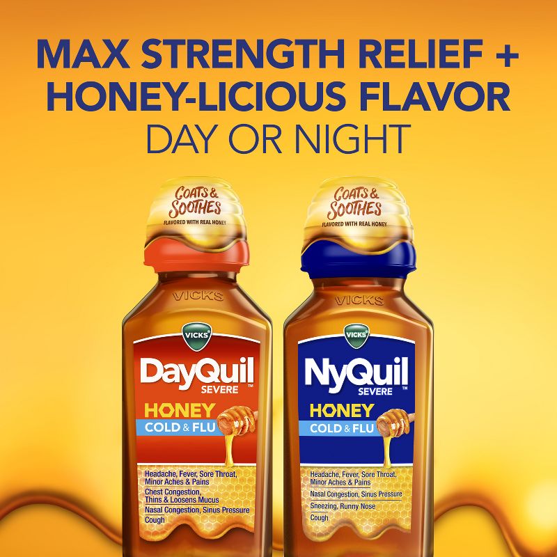 Vicks DayQuil &#38; NyQuil Severe Cold &#38; Flu Medicine Liquid - Honey - 24 fl oz, 4 of 11