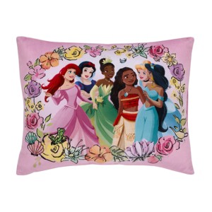 Disney Princesses Courage and Kindness Pink, Blue, Green and Yellow Ariel and Snow White, Tiana and Moana, Cinderella, and Jasmine Toddler Pillow - 1 of 4