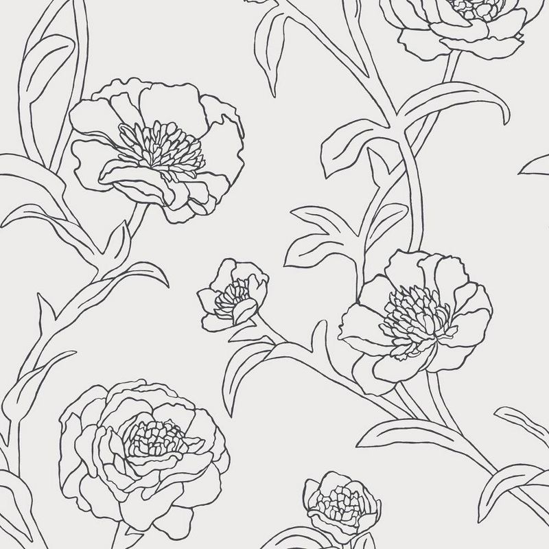 Tempaper &#38; Co. 56 sq ft Peonies Peel and Stick Wallpaper Black and White Floral, 1 of 8