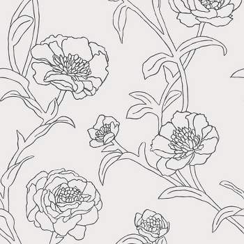 Tempaper & Co. 56 sq ft Peonies Peel and Stick Wallpaper Black and White Floral