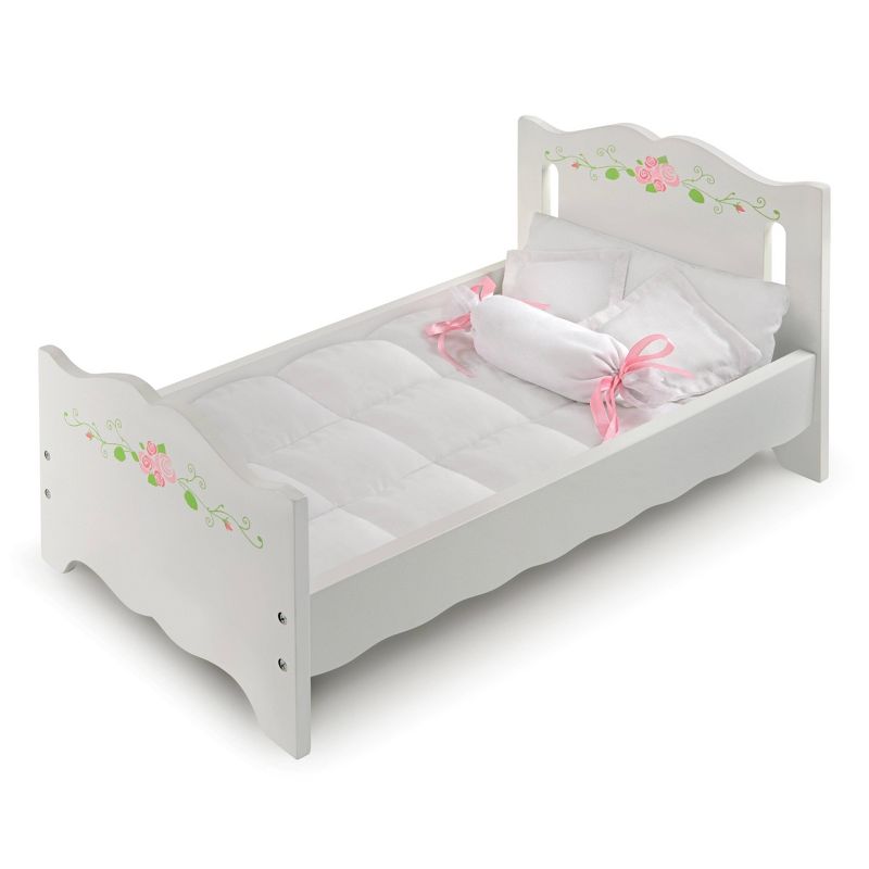 Badger Basket Doll Bed with Bedding and Free Personalization Kit - White Rose, 1 of 10