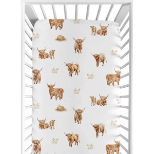 Sweet Jojo Designs Boy, Girl, Unisex/Gender Neutral Baby Fitted Crib Sheet Boho Highland Cow Taupe and Beige - 1 of 4