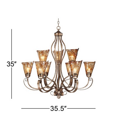 Contemporary Golden-Bronze 36" Glass Chandelier with Silver Accents