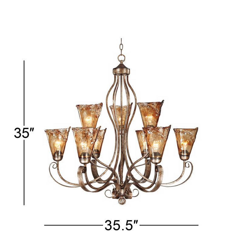 Franklin Iron Works Amber Scroll Golden Bronze Large Chandelier 35 1/2" Wide Rustic Art Glass 9-Light Fixture for Dining Room House Kitchen Island, 5 of 8
