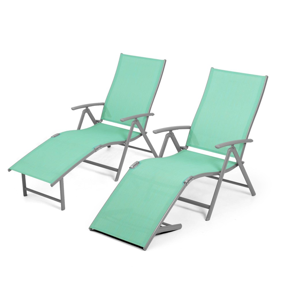 2pk Outdoor Aluminum Folding Recliner Adjustable Chaise Lounges Green Crestlive Products