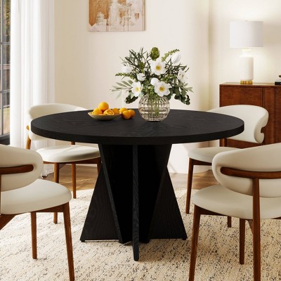 WOWLIVE 47.2" Round Wood Dining Table for 4-6 People, Modern Kitchen Table with Cross Pedestal Base