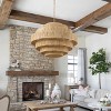 Dewdrop Coastal Farmhouse Pendant Light, Large Multi Tier Woven Raffia Chandelier with Gold Finish for Living Room Kitchen - 3 of 4