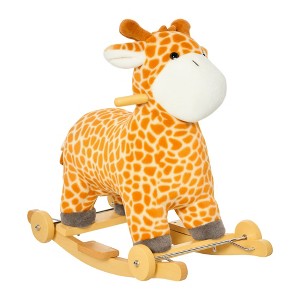 Rocking Horse, 2 in 1 Kids Ride on Horse, Rolling Giraffe Animal Rocker with Sounden Base, Pedal, Grip Handle, Plush Riding Pony - 1 of 4