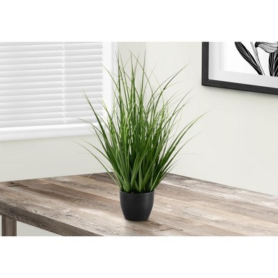 Monarch Specialties Artificial Plant 23 inch Tall Grass Indoor Faux Fake Table Greenery Potted Real Touch Decorative Green Grass Black Pot