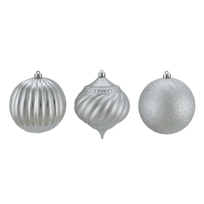 Northlight 3ct Silver Shatterproof 3-Finish Christmas Onion and Ball Ornaments 4.75" (120mm)