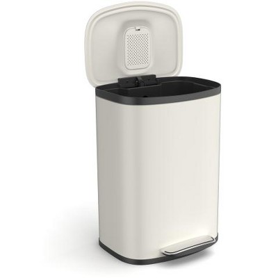 Dolonm 13 Gallon Stainless Steel Kitchen Trash Can with Foot Pedal & Soft-Close Lid, Includes 30 Bags – Sleek White Design