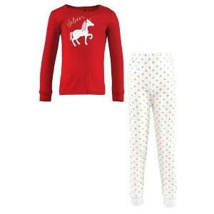 Hudson Baby Infant Girl Cotton Pajama Set, Christmas Unicorn - 1 of 4