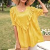 Anna-Kaci Women's Short Sleeve Loose Fit Blouse with Ruffle Trim and Round Neckline - 2 of 4