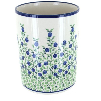 Blue Rose Polish Pottery Porcelain Vine Utensil Jar