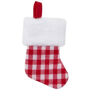 Northlight 7" Red and White Buffalo Plaid Mini Christmas Stocking with Faux Fur Cuff - 1 of 4