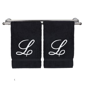 BC BARE COTTON Monogrammed Hand Towel, 100% Turkish Cotton - Set of 2 - Black - White Script - 1 of 4