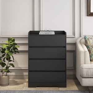 Vynxaria 4 Drawer Dresser, Chest of Drawers , 100% Waterproof Modern Wooden Cabinet w/ Sturdy Frame for Living Room, Entryway, Bedroom, Hallway,Black - 1 of 4