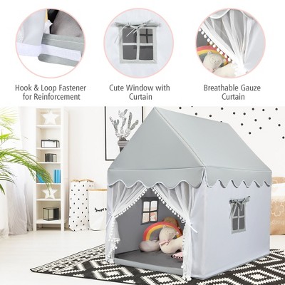 Gray Large Kids Play Castle Tent with Mat and Windows