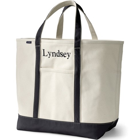 Lands' End Extra Large Natural 5 Pocket Open Top Long Handle Canvas Tote Bag  