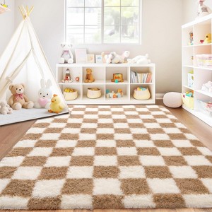 5x7 Feet Checkered Area Rugs For Living Room, Black Modern Super Soft Fluffy Rugs for Bedroom Home Aesthetic Decor - 1 of 4