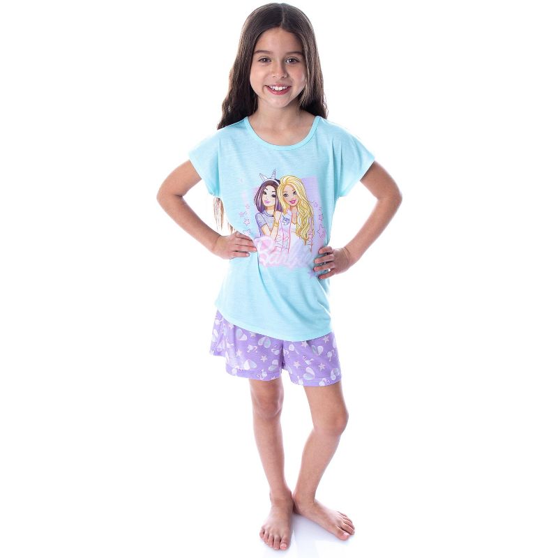 Barbie Little Girls' Unicorn Love Shirt and Shorts 2 PC Pajama Set Unicorn Love, 5 of 6