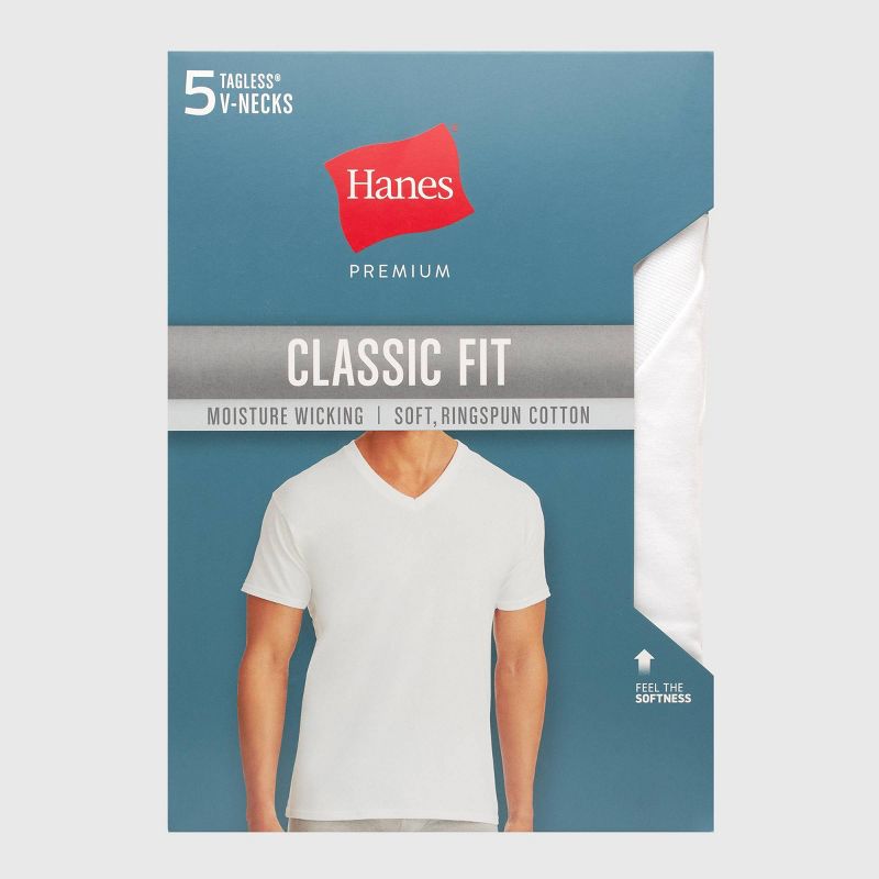 Hanes Premium Men's Short Sleeve V-Neck T-Shirt 5pk - White, 4 of 5