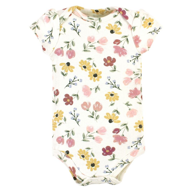 Hudson Baby Infant Girl Cotton Bodysuits, Soft Painted Floral 5-Pack, Preemie, 4 of 8