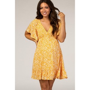 Yellow Floral Smocked Ruffle Maternity Dress - 1 of 4