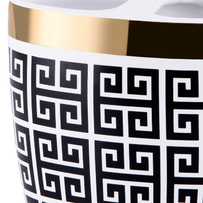 Derby Black and White Ceramic Toothbrush Holder with Gold Accent