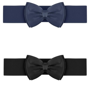 INSPIRE CHIC Women's PU Leather Elastic Band Bowknot Decor Stretch Belt 2 Pcs - 1 of 4
