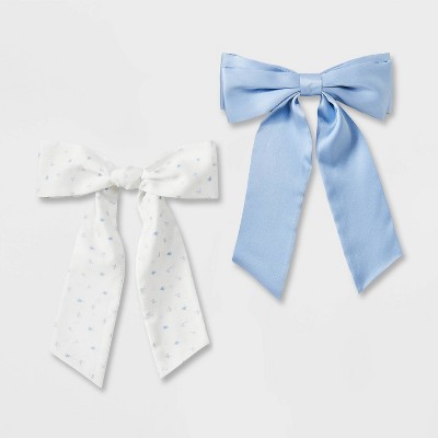 Girls' 2pk Flower Satin Bow Hair Clips - art class™ Blue/White