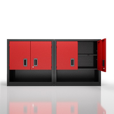 Garage Wall Cabinet with Locking 3/4 Doors and Adjustable Shelf, Metal Wall Cabinet, Floating Upper Storage Cabinet