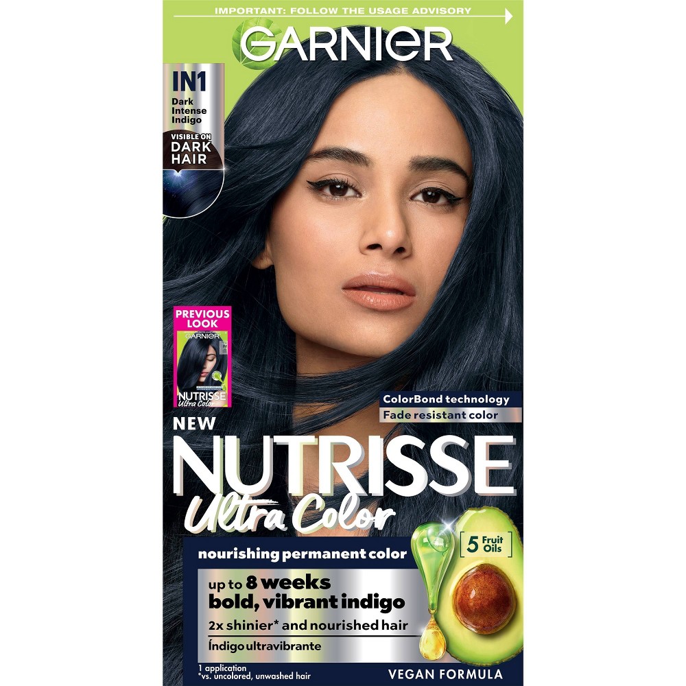 Photos - Hair Dye Garnier Nutrisse Ultra Nourishing Color Creme - IN1 Dark Intense Indigo: Permanent Hair Color, All Hair Types, Includes Glov 