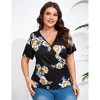 Women's Plus Size Shirt V Neck Pleated Blouse Short Sleeve Tunic Floral Top - 3 of 4