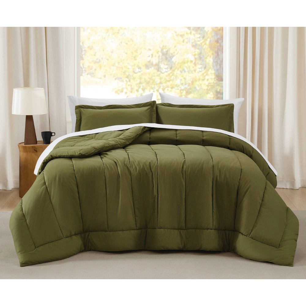 Photos - Duvet Brooklyn Loom 3pc Full/Queen Oversized Cotton Percale Comforter Set Olive